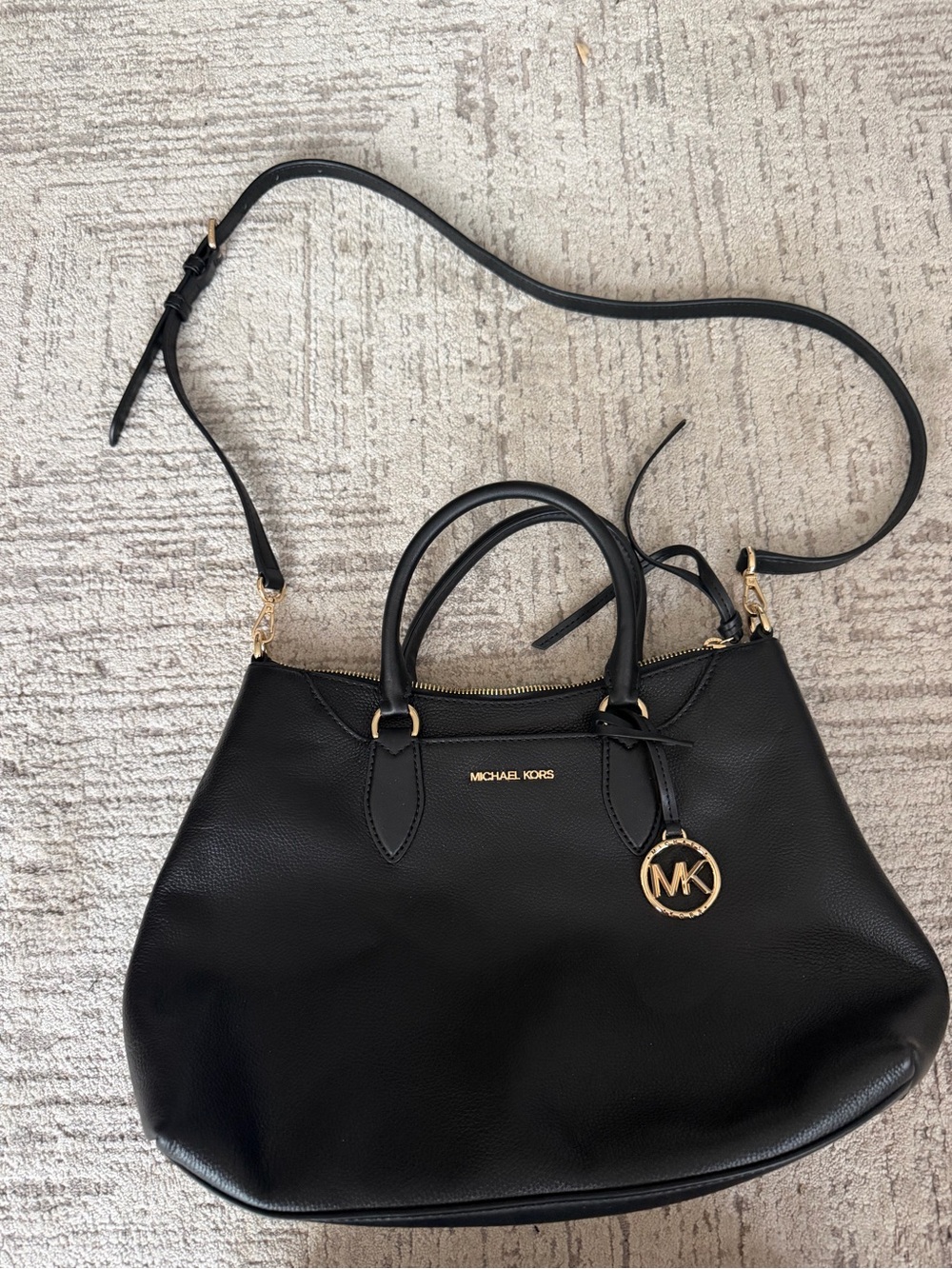 Michael Kors Black Leather Satchel with Gold Hardware